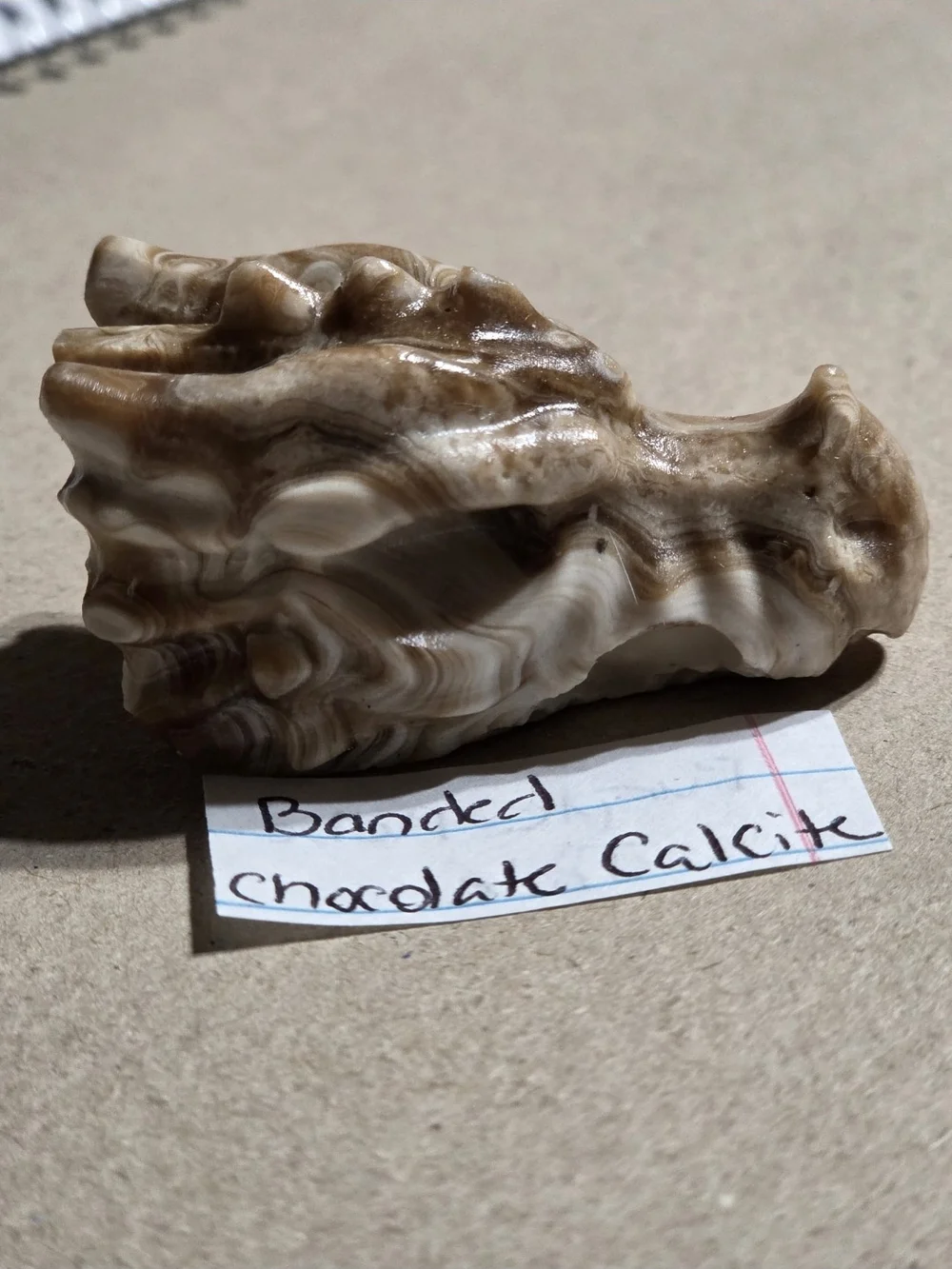 Detailed Chocolate Banded Calcite Crystal Carved Dragon Head Stone Sculpture